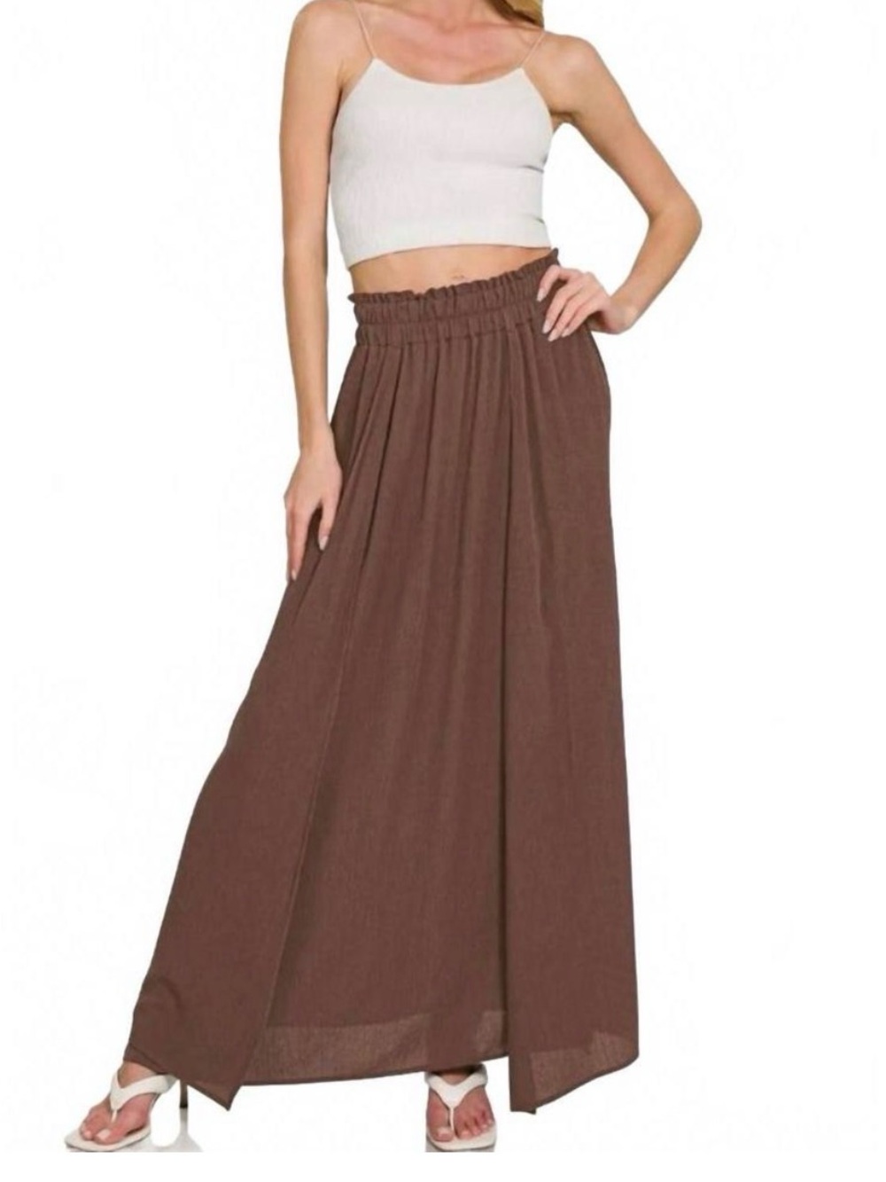 Zenana Outfitters Chocolate Brown Maxi Skirt with Elastic Waist